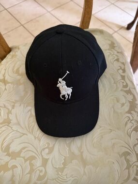 Polo by Ralph Lauren Black Baseball Cap with White Pony Embroidery